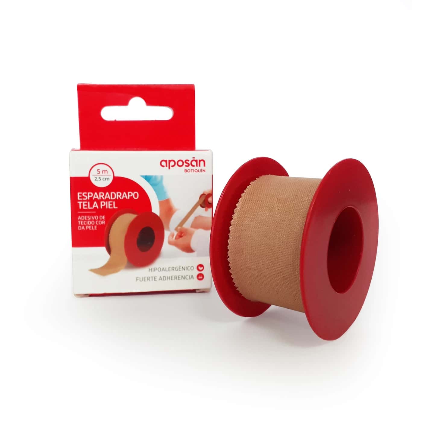 Aposan Esparadrapo Tela 1 Unidad 5 m x 2.5 cm Color Piel de Aposan