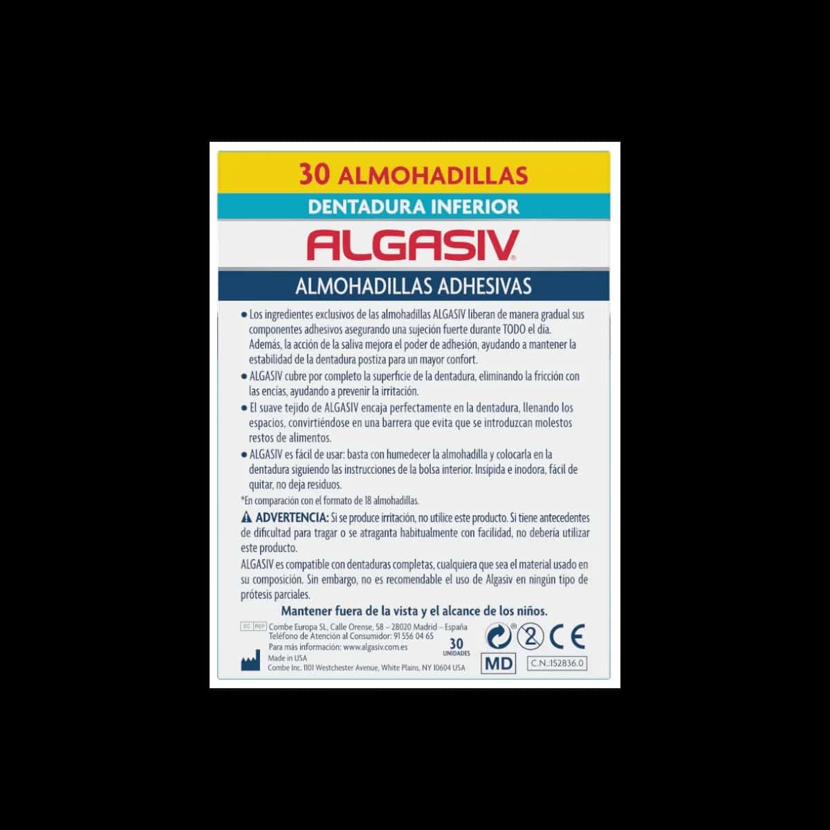 Algasiv - Almohadillas Adhesivas Dentadura Inferior 18 Unidades de Algasiv