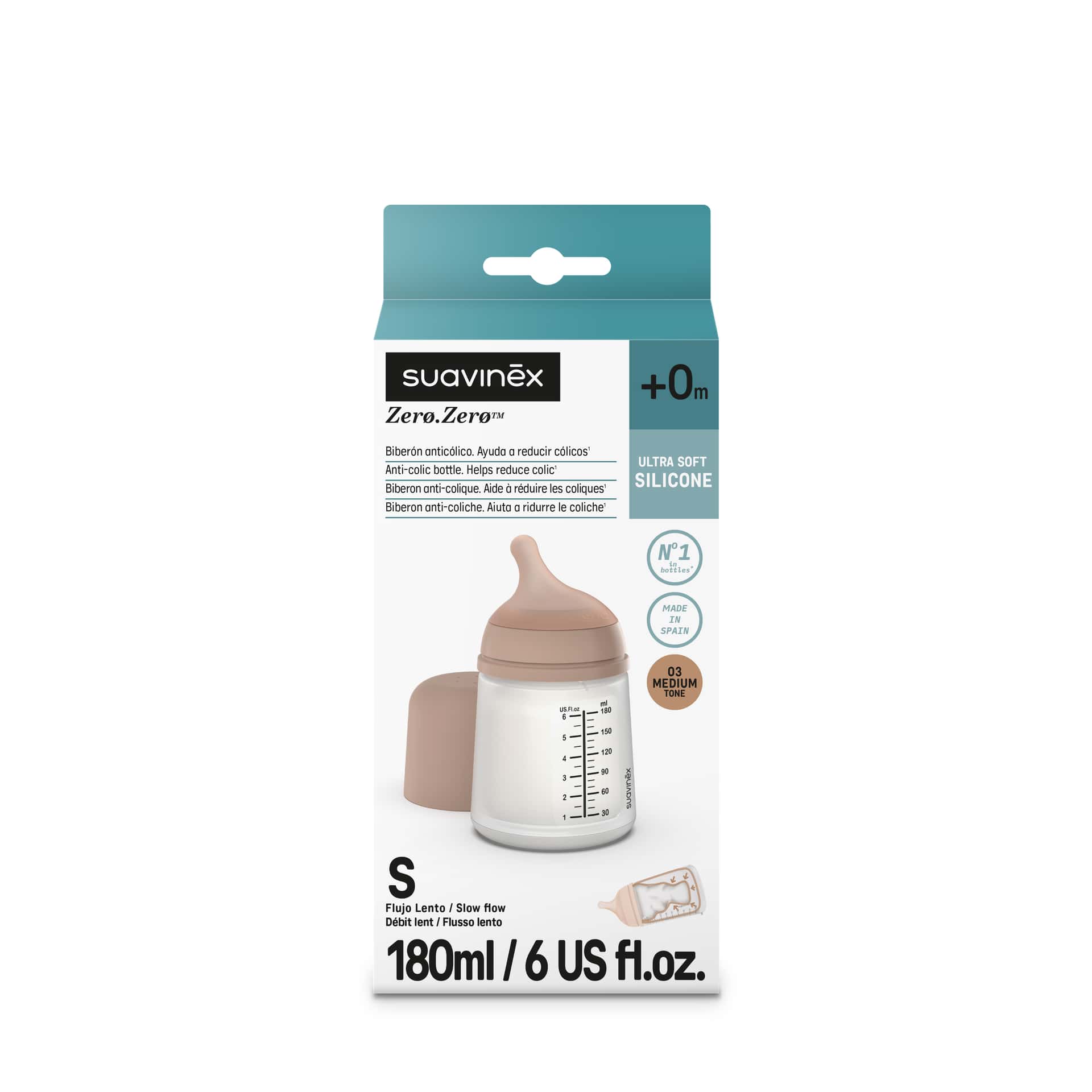 Suavinex Zero Zero Biberón Anticólico 180 ml Talla S Medium de Suavinex