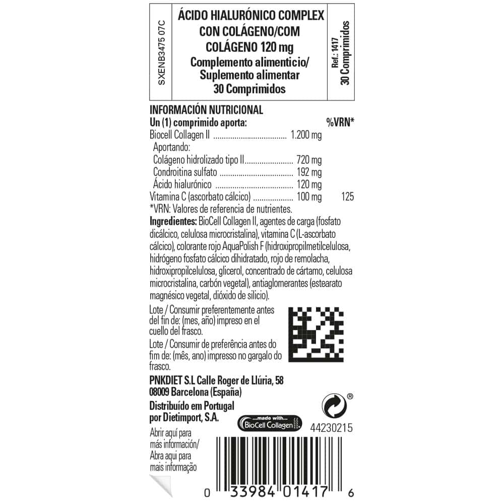 Ácido hialurónico complex con colágeno 120 mg - 30 comprimidos de Solgar