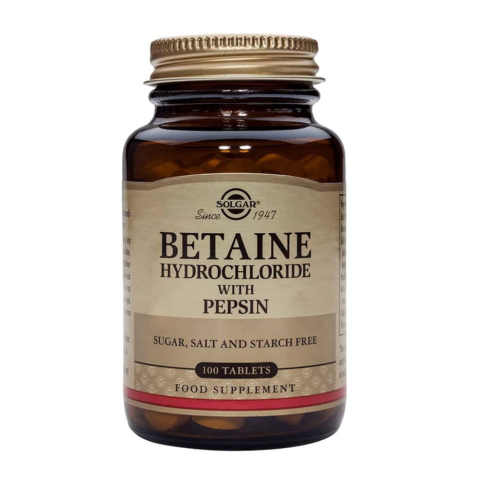 Betaína clorhidrato con pepsina - 100 comprimidos de Solgar