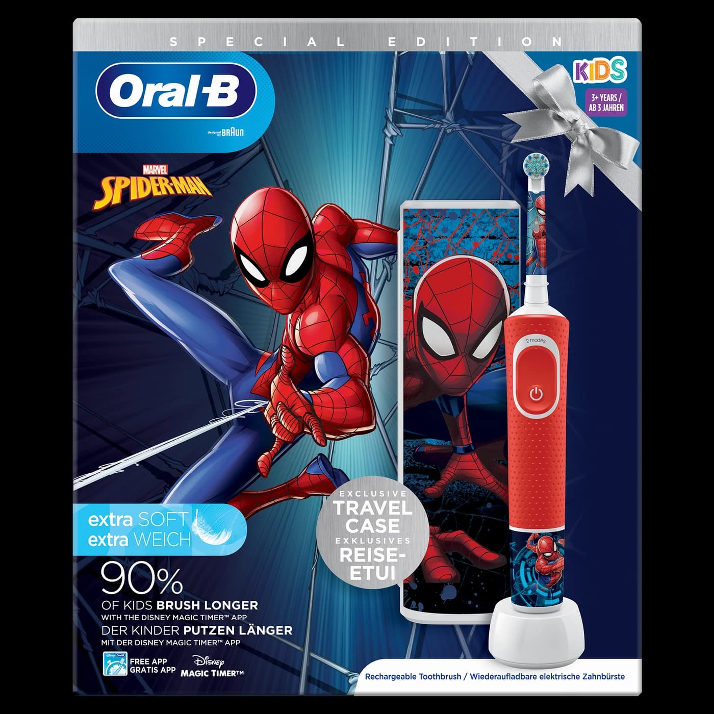 Cepillo Dental Electrico Recargable Infantil Oral-b 1 Unidad Spiderman Con Estuche de Viaje