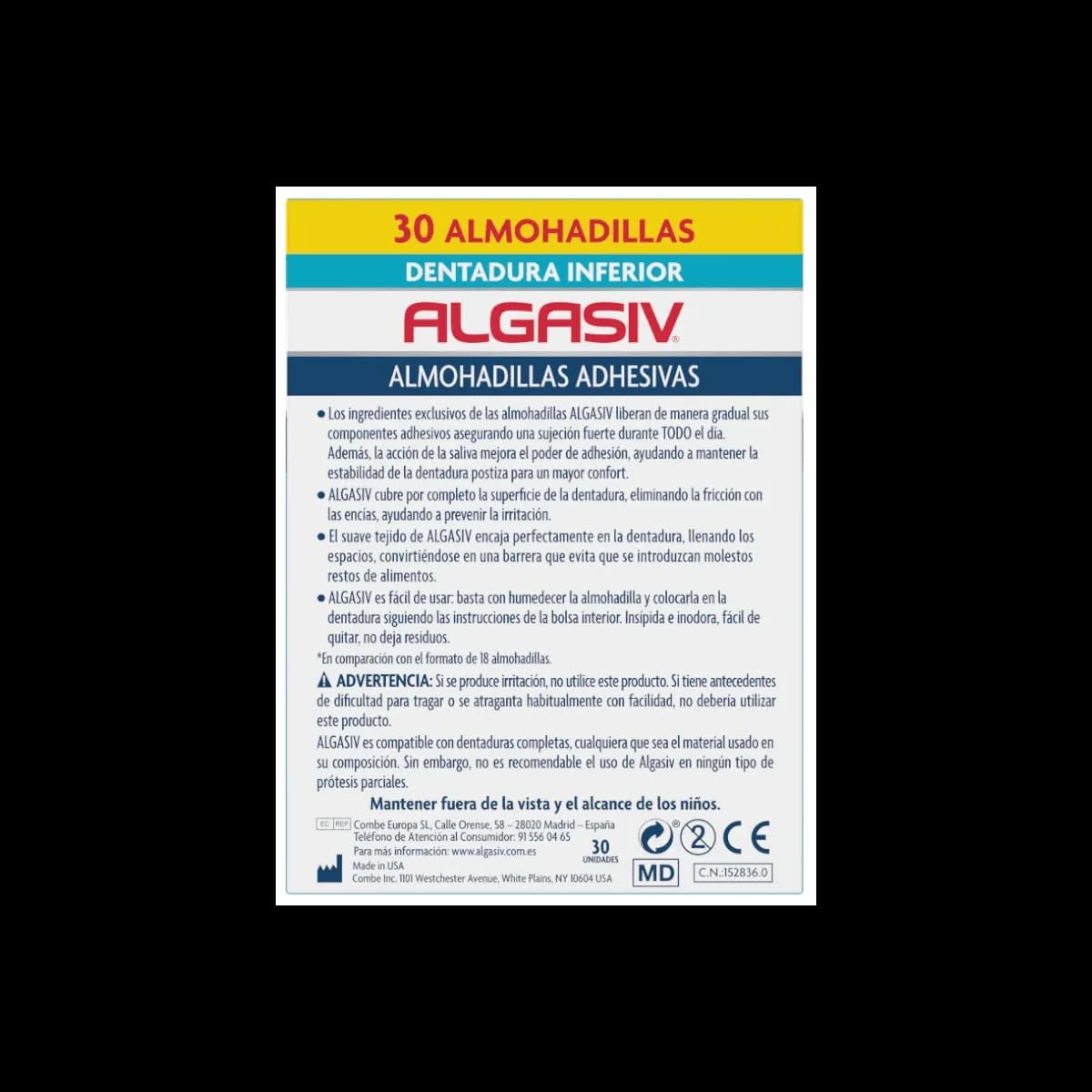 Algasiv - Almohadillas Adhesivas Dentadura Inferior 18 Unidades de Algasiv — imagen 2