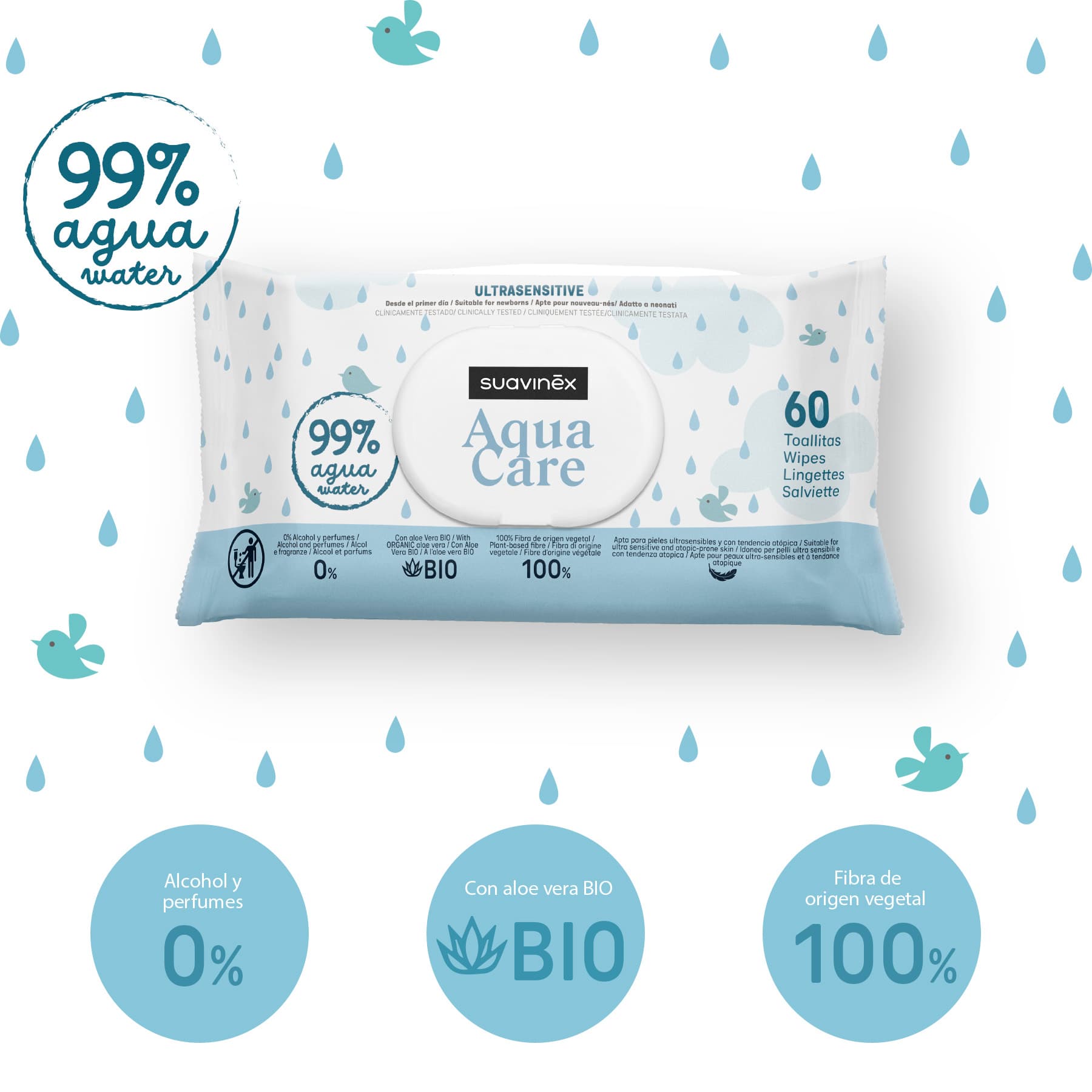 Suavinex Baby Toallitas Aqua Care 60 uds