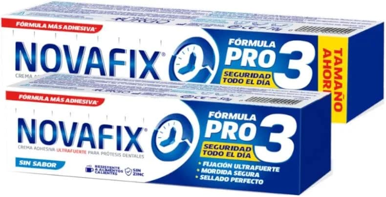 Novafix Pro3 Crema Adhesiva Prótesis Dentales Sin Sabor 70 gr + 50 gr GRATIS