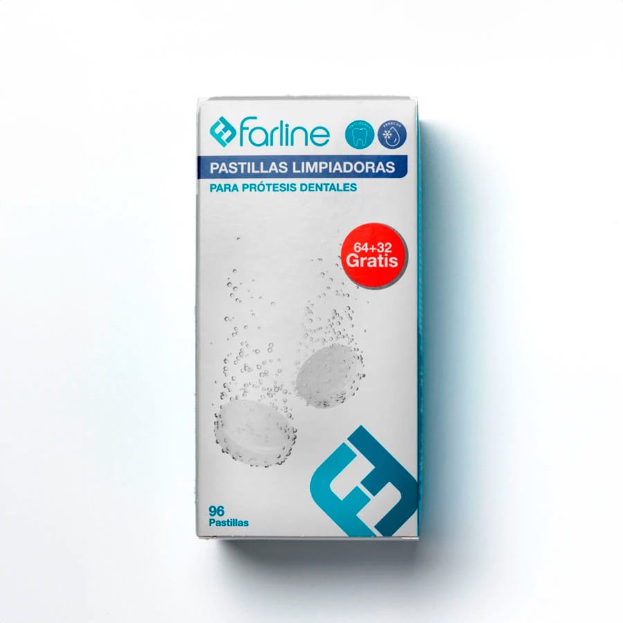 Farline Pastillas Limpiadoras Limpieza Protesis Dental 96 Tabletas de Farline
