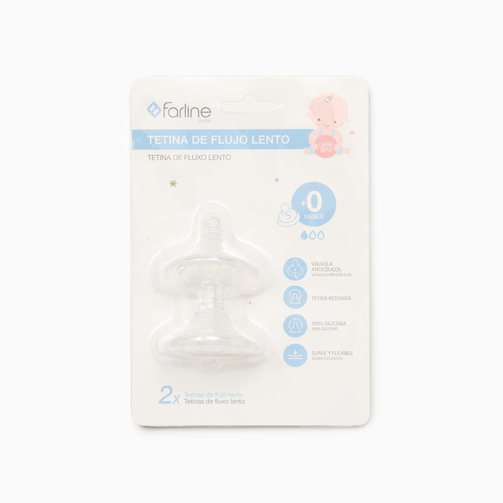 Farline Tetina Silicona Flujo Lento Talla S 2 Unidades de Farline