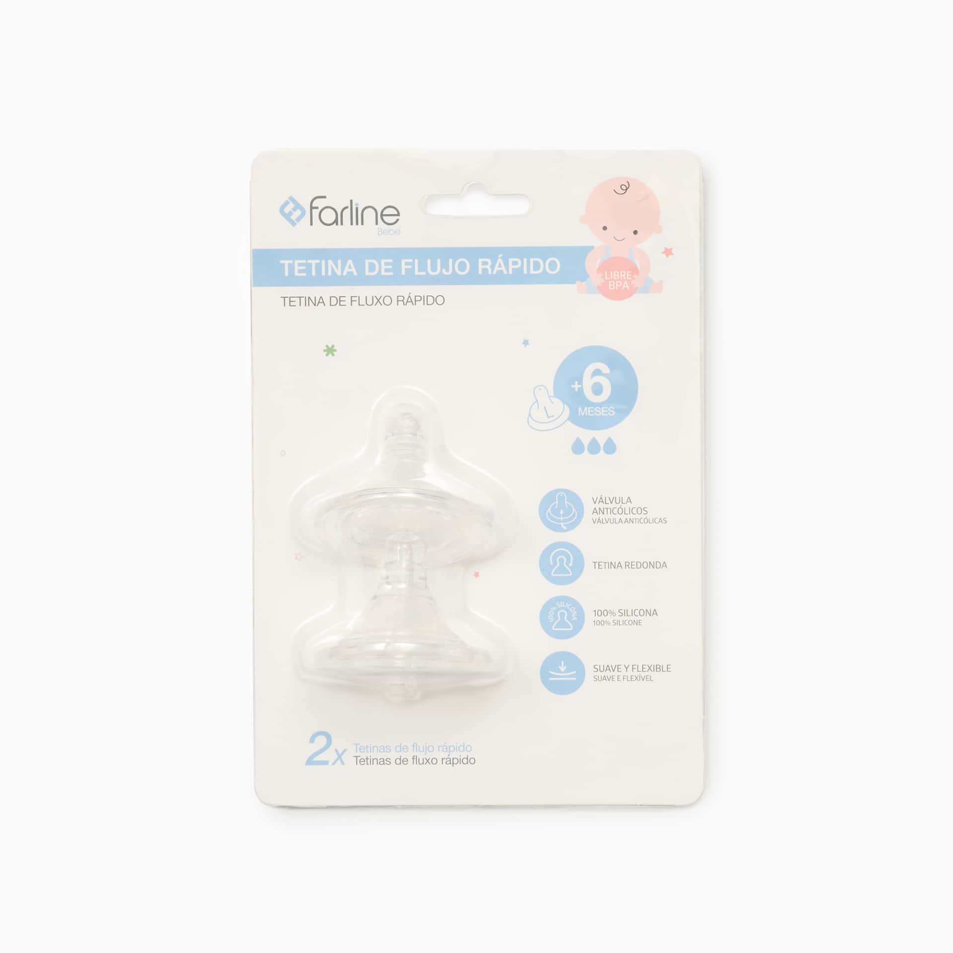 Farline Tetina Silicona Flujo Rápido Talla L 2 Unidades de Farline