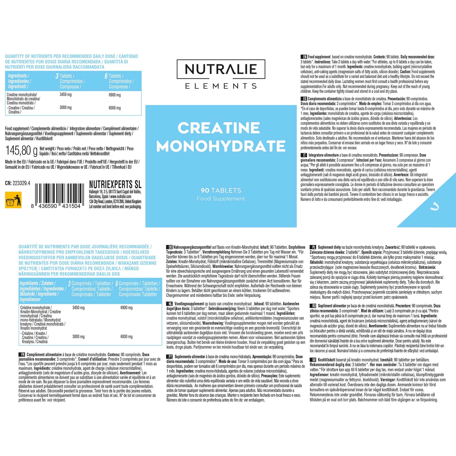 Creatina Monohidratada Elements 90 comprimidos de Nutralie