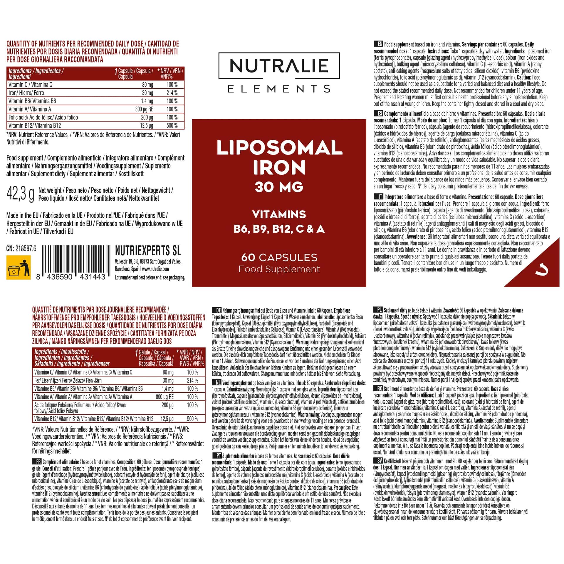 Hierro Liposomado Elements 60 cápsulas de Nutralie