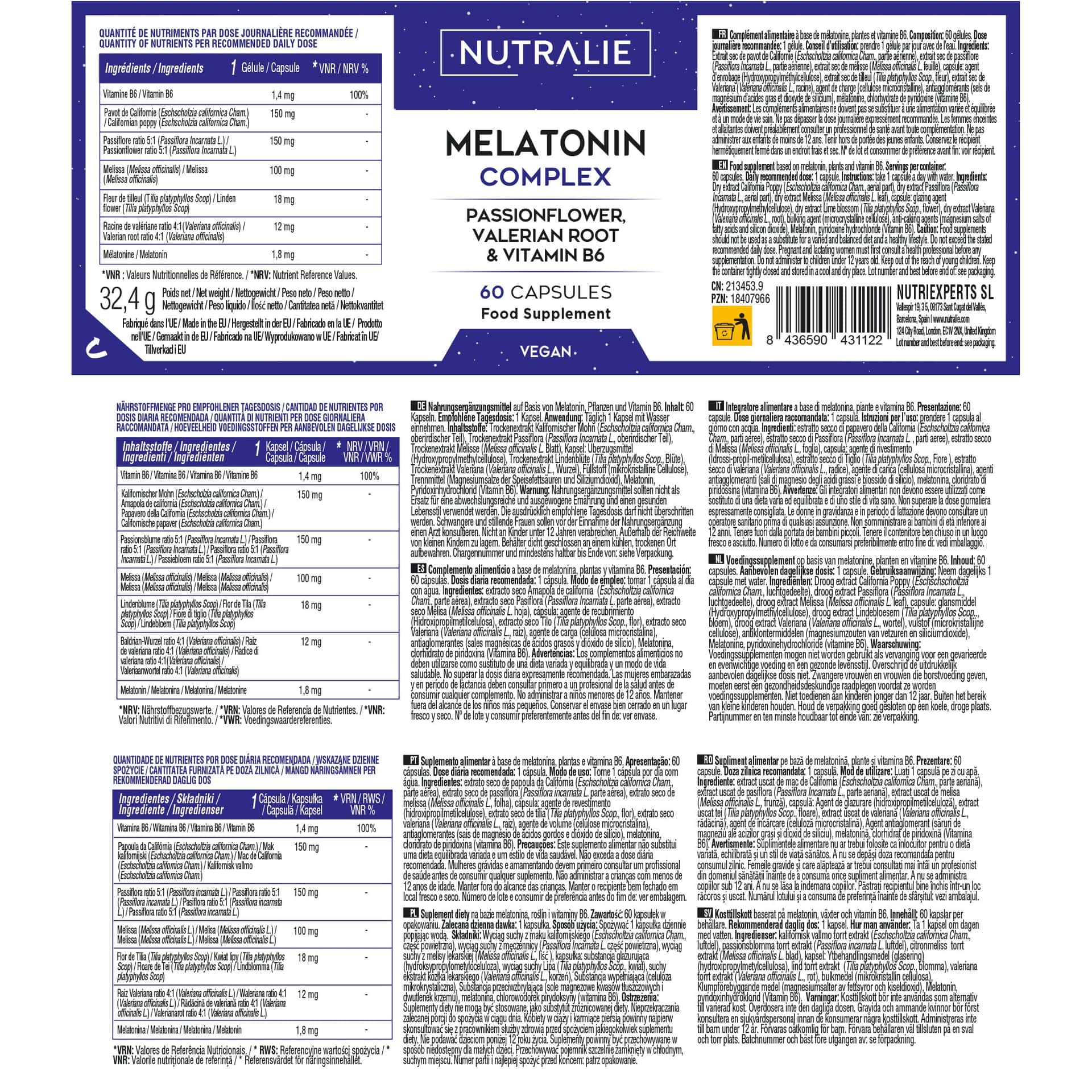 Nutralie Melatonina Complex 60 Cápsulas de Nutralie
