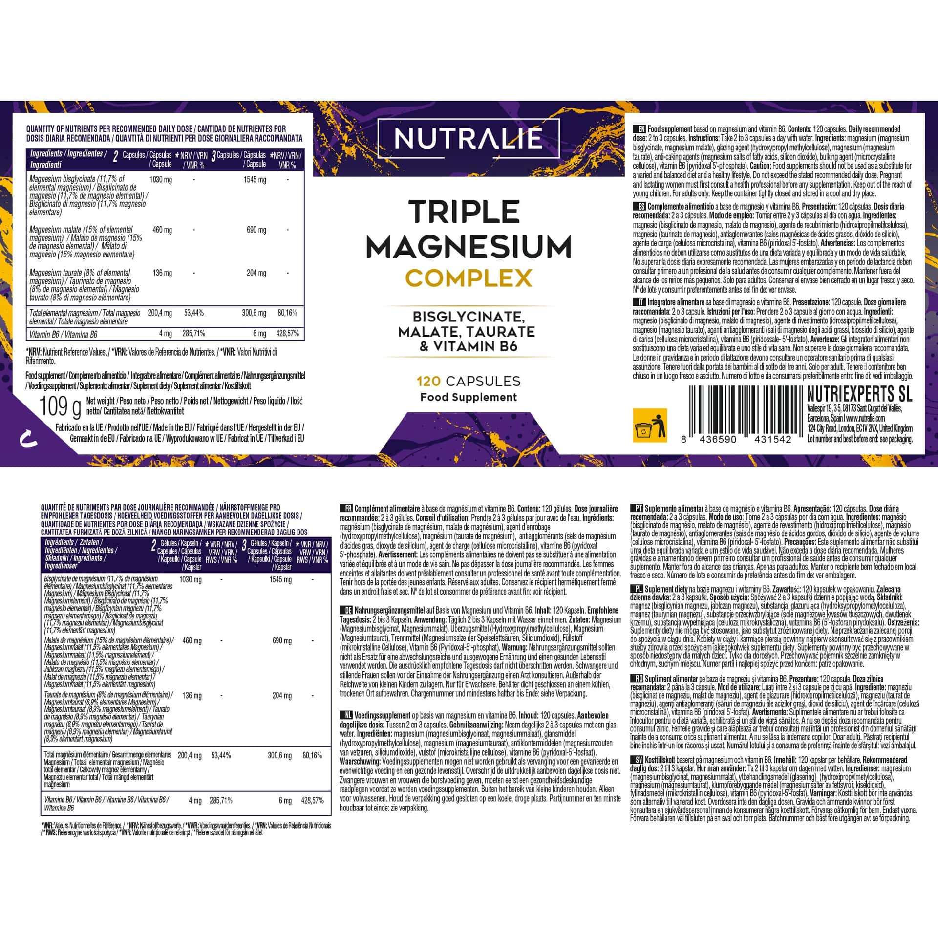 Triple Magnesio Complex 120 cápsulas de Nutralie